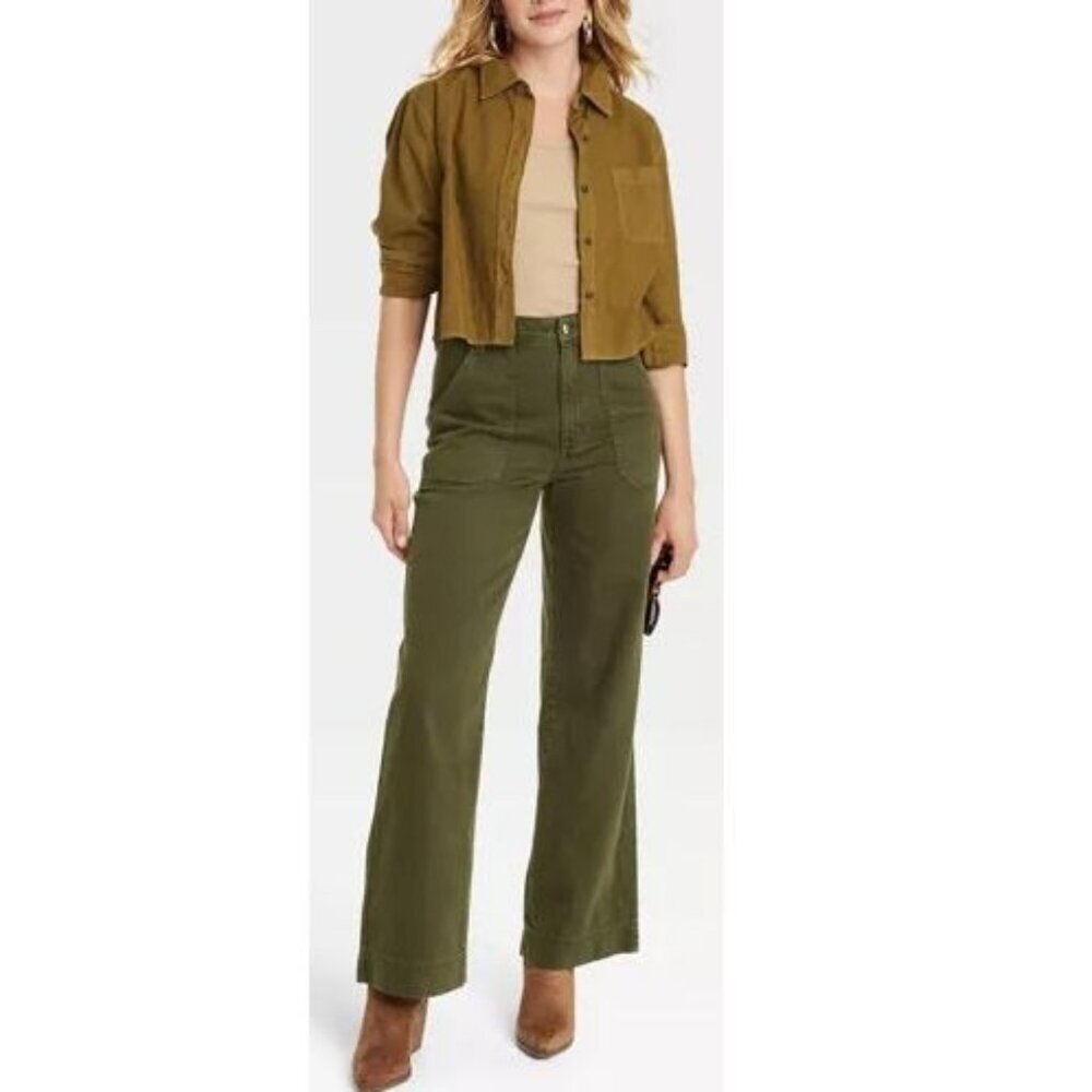 Universal Thread Goods Co Women's Green Wide-Leg Jeans High Rise Size 0R